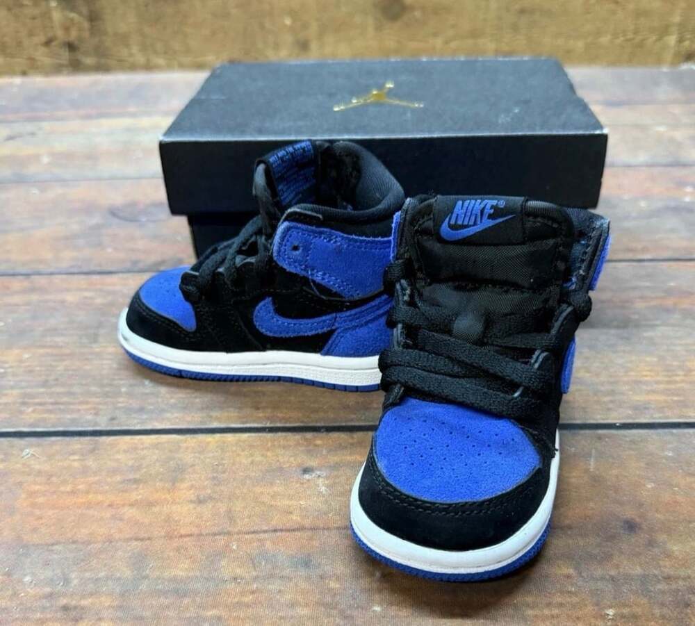Jordan 1 Retro High OG Size 4c Black Royal Blue White Toddler Shoes